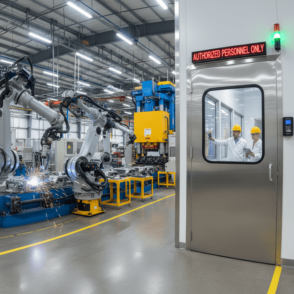 Manufacturing facility with access control and physical security measures in place