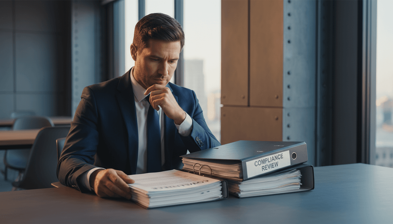 CEO reviewing compliance liability documentation