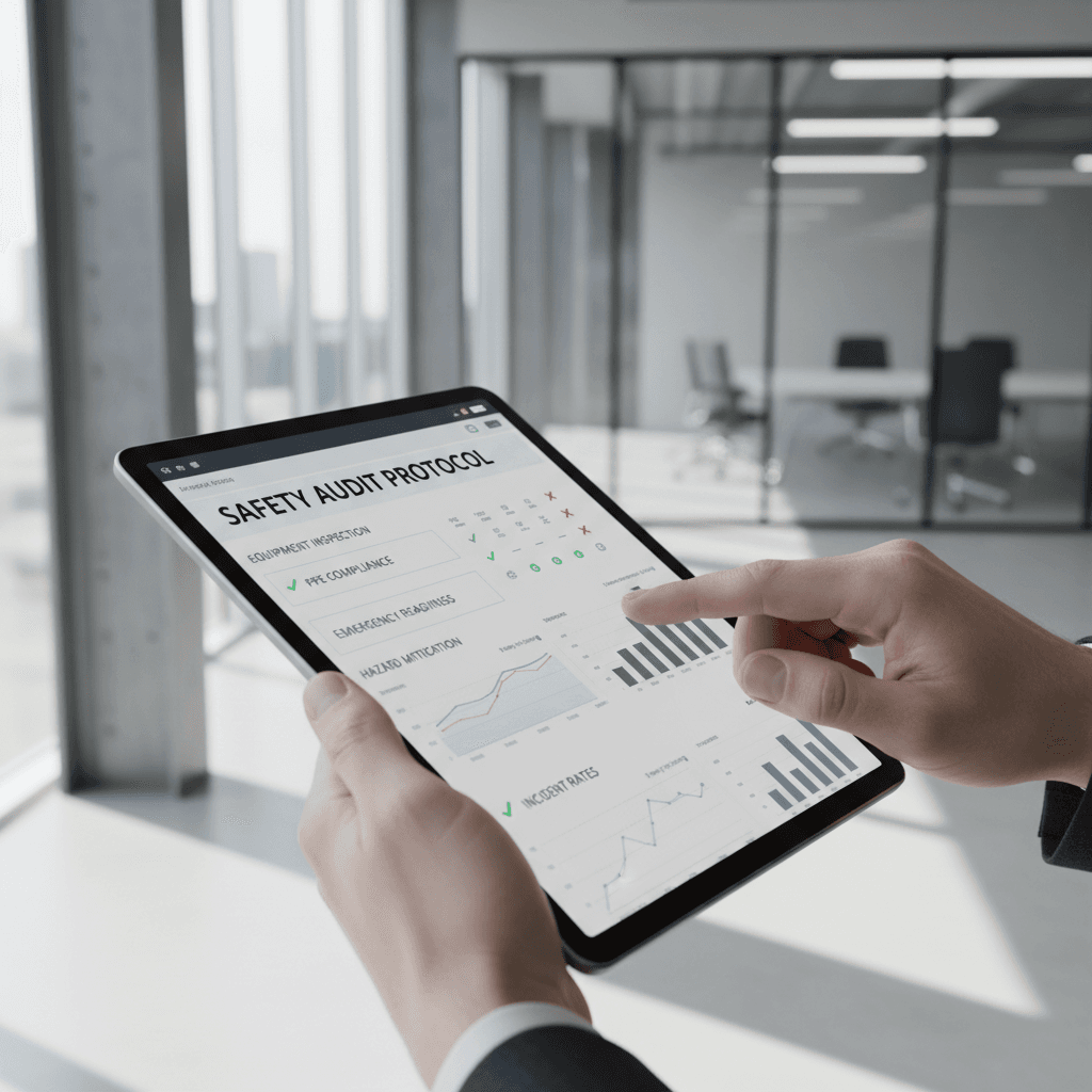 Compliance auditor reviewing CMMC 2.0 documentation on computer screen in manufacturing office