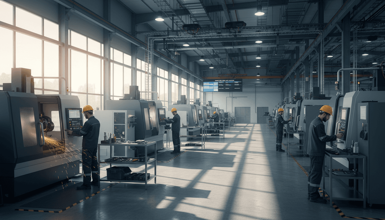 Manufacturing facility manager reviewing compliance documentation near industrial equipment